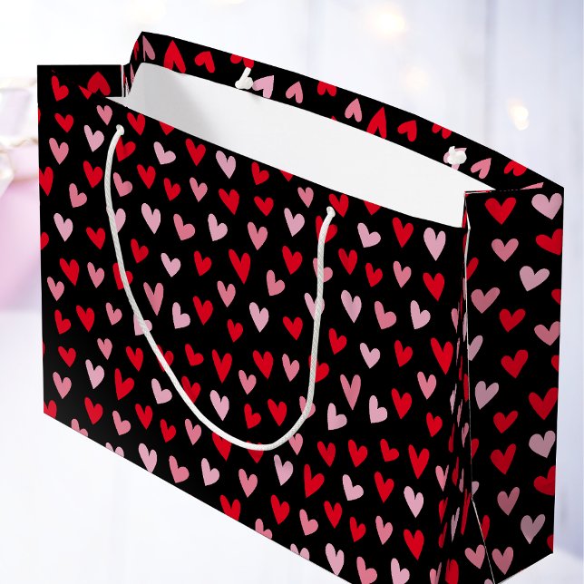 Cute Love Hearts Pink Red Black Valentines Large Gift Bag (Creator Uploaded)