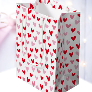 Cute Love Hearts Pink & Red Valentine Medium Gift Bag