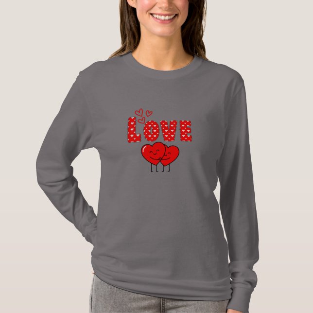 Cute Love Hearts Valentine Design T-Shirt (Front)