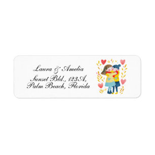 Cute Love & Hearts Women Couple Return Address