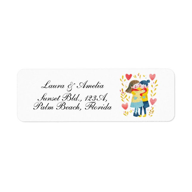 Cute Love & Hearts Women Couple Return Address (Front)