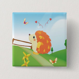 Cute Love Hedgehog with Butterfly Sunny Day 15 Cm Square Badge