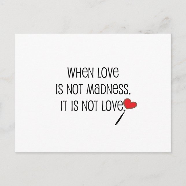 Cute, "Love is Madness" design Postcard (Front)
