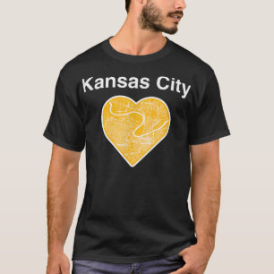 Cute Love Kansas City Yellow Street Map Heart T-Shirt