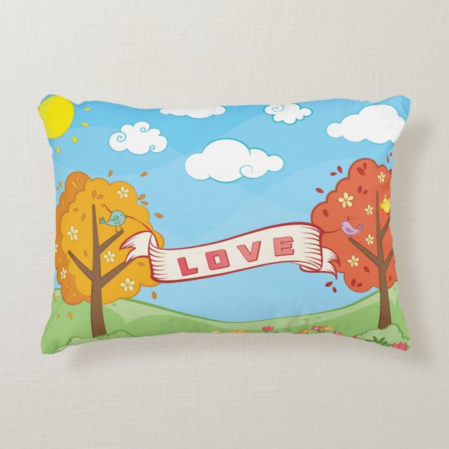 Cute Love Kindness Trees Flowers Birds Kid's Name Decorative Cushion (Front)