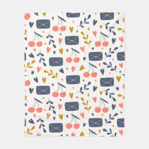 Cute Love Letters and Cherries Pattern Cosy Fleece Blanket