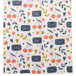 Cute Love Letters and Cherries Pattern Cosy Shower Curtain
