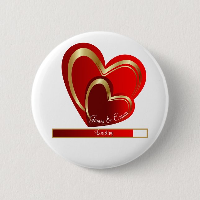 Cute Love Loading Red Hearts Personalised Wedding 6 Cm Round Badge (Front)