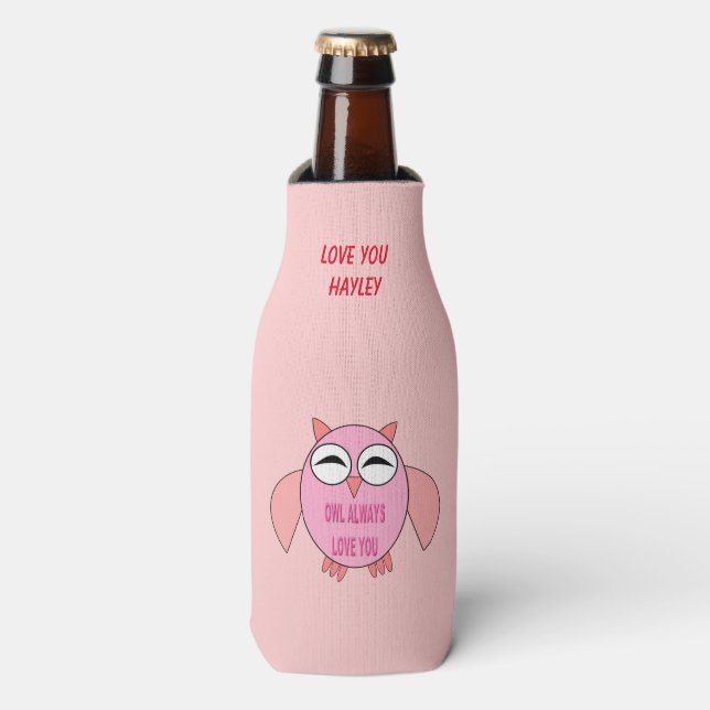 Cute Love Message Owl Custom Bottle Cooler (Bottle Front)