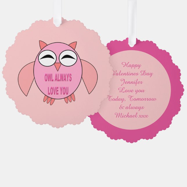 Cute Love Message Owl Custom Tree Decoration Card (Front/Back)