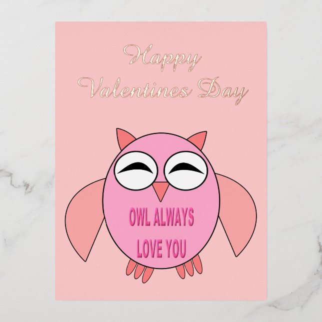 Cute Love Message Owl Custom Valentines Day Foil Holiday Postcard (Front)