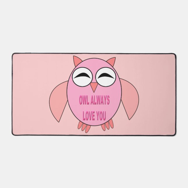 Cute Love Message Owl Desk Mat (Front)