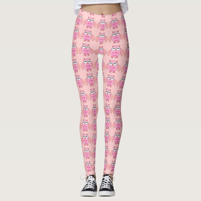 Cute Love Message Owl Leggings (Front)