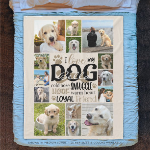 Cute LOVE MY DOG 14 Photo Collage Fleece Blanket