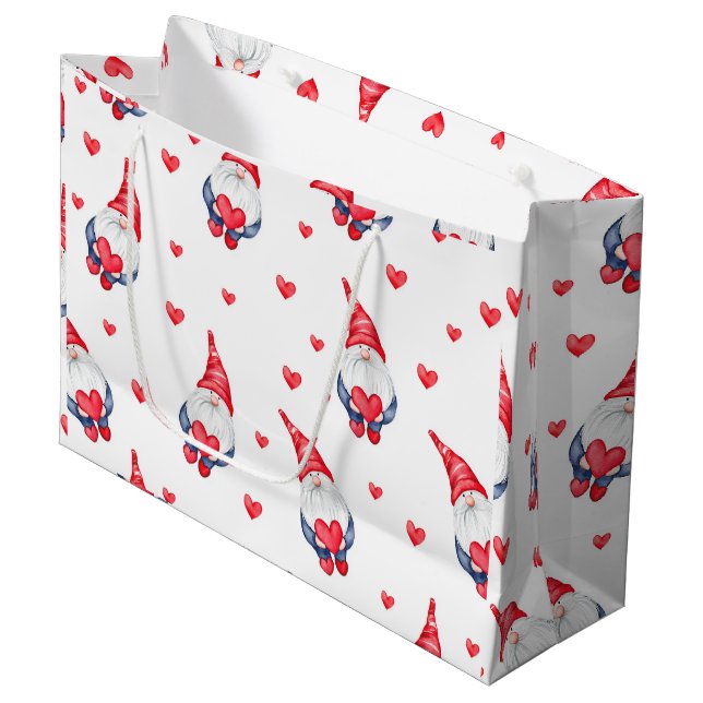 cute love pattern with gnomes and hearts  large gift bag (Front Angled)