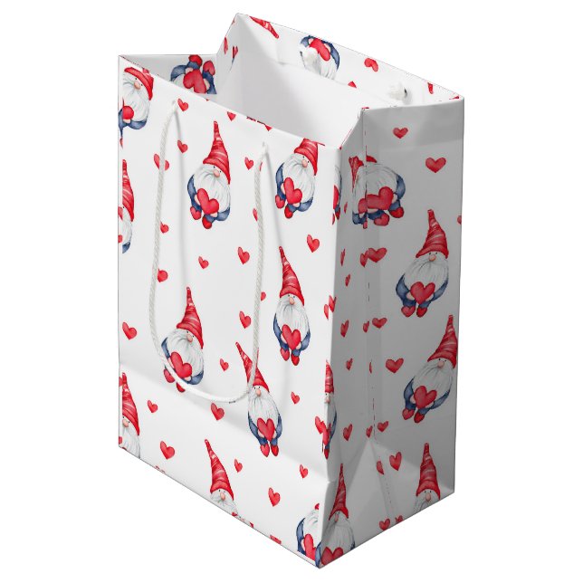 cute love pattern with gnomes and hearts  medium gift bag (Front Angled)