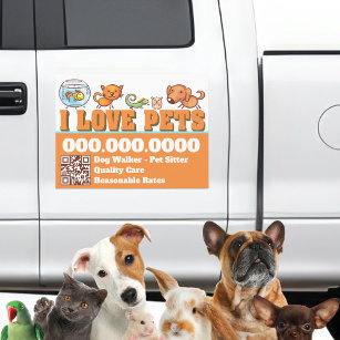 Cute Love Pets Sitting Animal Care Dog Walking Car Magnet