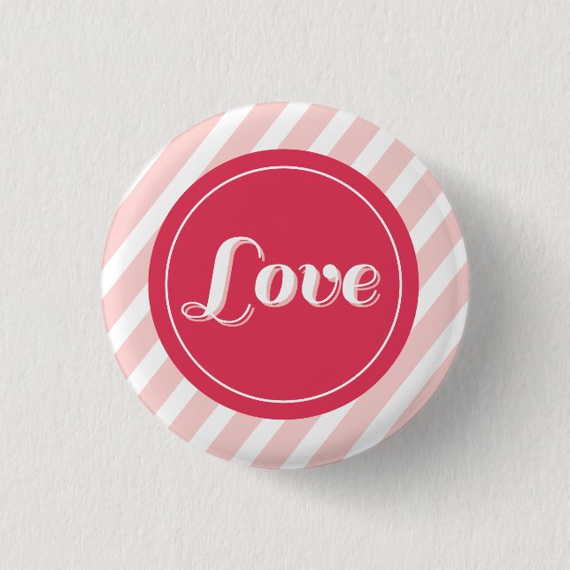 Cute Love Pink Stripes Valentine's Day Buttons (Front)