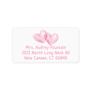 Cute Love Pink Watercolor Wedding Hearts Label