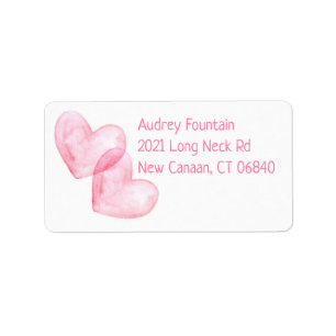 Cute Love Pink Watercolor Wedding Hearts Label