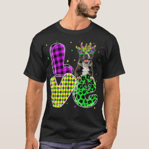 Cute Love Pitbull Dog Mask Plaid Leopard Mardi Gra T-Shirt