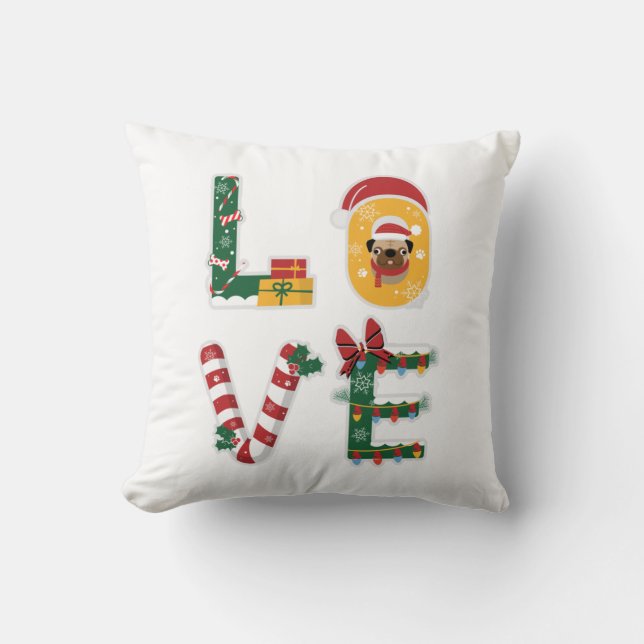 Cute LOVE  Puppy Personalised Christmas Holiday Cushion (Front)