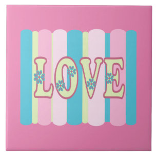 Cute Love Quote Pastel Pink Yellow Blue Design  Tile