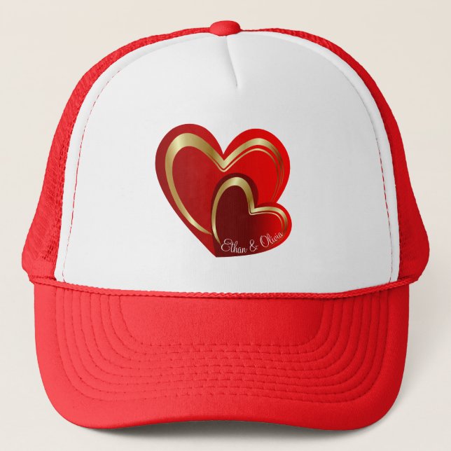 Cute Love Red Hearts Customisable Girlfriend Gift Trucker Hat (Front)