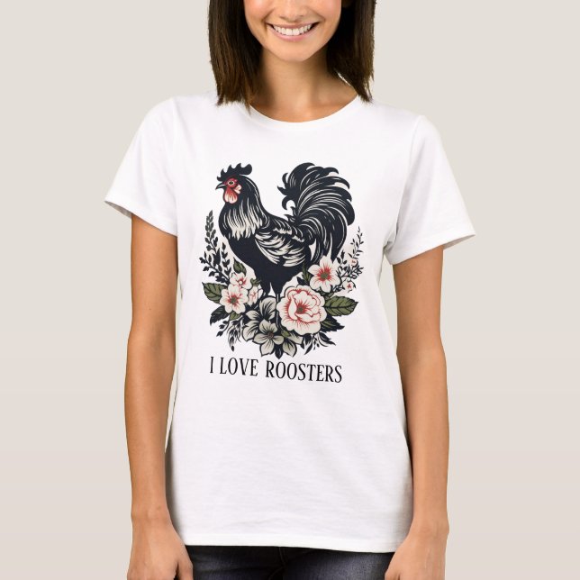 Cute love roosters add text  T-Shirt (Front)