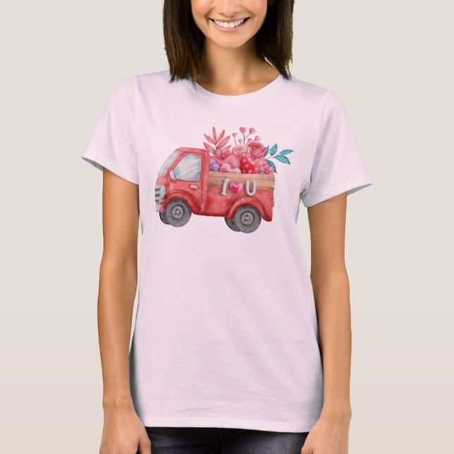 Cute Love Truck Carrying Valentine Goodies T-Shirt (Front)