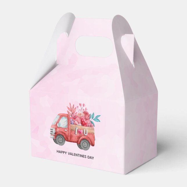 Cute Love Truck with Heart Cargo Watercolor Favour Box (Front Side)