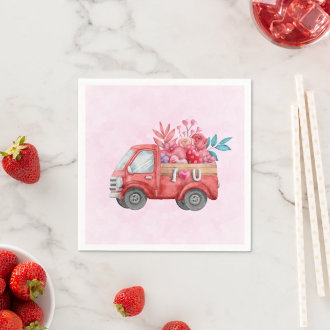 Cute Love Truck with Heart Cargo Watercolor Napkin (Insitu)