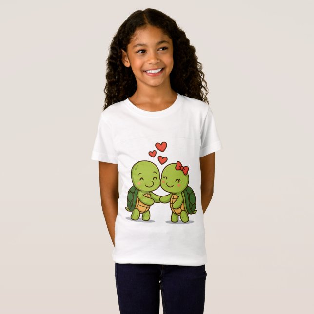 Cute Love Turtles | Adorable Cartoon Couple  T-Shirt (Front Full)