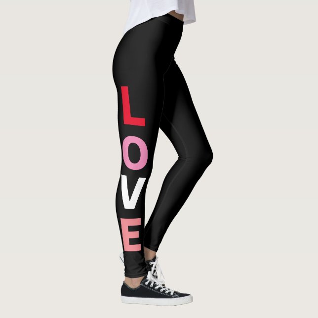 Cute Love Typography Red Pink Black Valentines Leggings (Right)