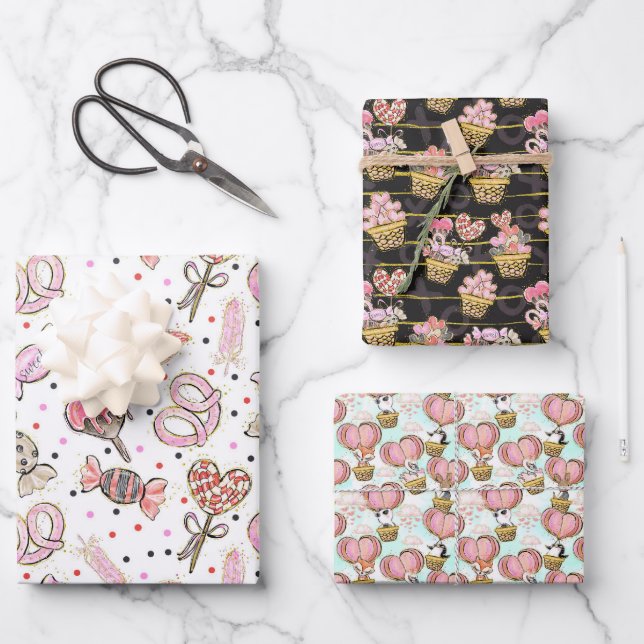 cute love valentine's day pattern wrapping paper sheet (Front)