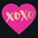 CUTE LOVE XOXO HEART modern rose gold bright pink Heart Sticker<br><div class="desc">NOTE - the rose gold look is a printed picture
A cute little XOXO sticker that can be used for any occasion - wedding,  baby shower,  birth announcement,  graduation,  handmade craft items or clothing for small business packaging etc... </div>