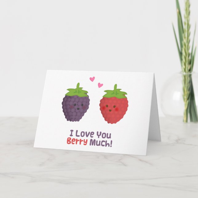 Cute Love You Berry Much Pun Humour Holiday Card (Front)