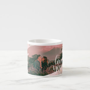 Cute Love You Custom Photo For Couple Pink Floral  Espresso Cup