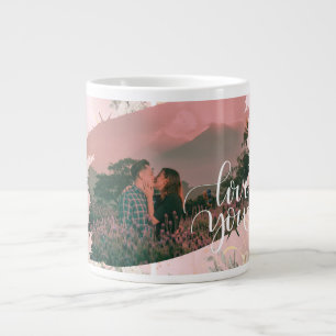 Cute Love You Custom Photo For Couple Pink Floral  Large Coffee Mug