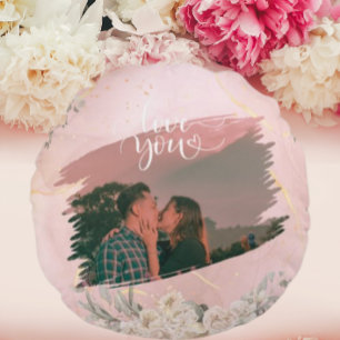 Cute Love You Custom Photo For Couple Pink Floral Round Cushion