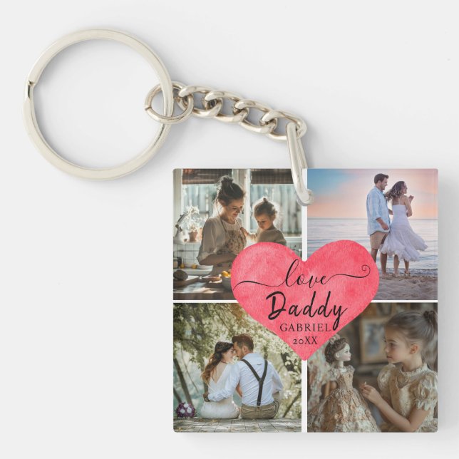Cute Love You 'Daddy' Custom Photo Collage Heart  Key Ring (Front)
