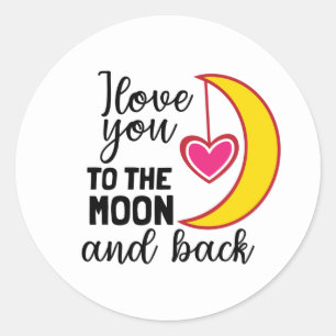 Cute love you moon back word art  classic round sticker
