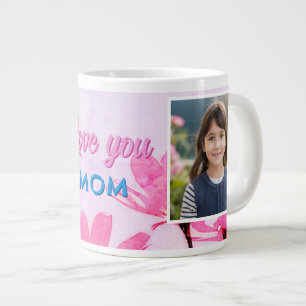 Cute Love you Mum Pink Flowers 2 Photos Large Coffee Mug