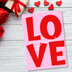 Cute Love You Pink Red Heart Valentine's day Holiday Card