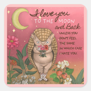 Cute Love You to the Moon Armadillo Anniversary Square Sticker