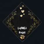 Cute Loveable Rogue Hearts Gold Black Dog Bandana<br><div class="desc">A cute pet dog black and gold bandanna,  with gold love hearts and paw print which can be personalised. For further free customisation please get in touch. A cool pet gift idea.</div>