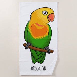 Cute lovebird cartoon parrot beach towel