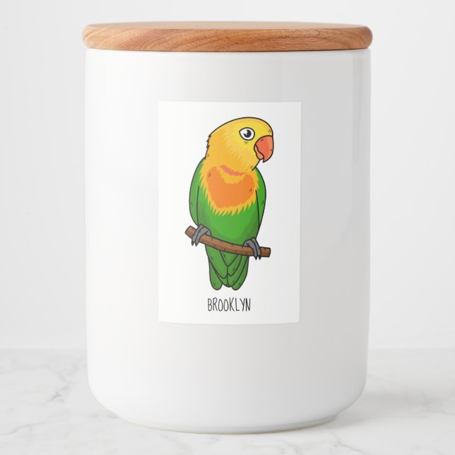Cute lovebird cartoon parrot food label (Front)