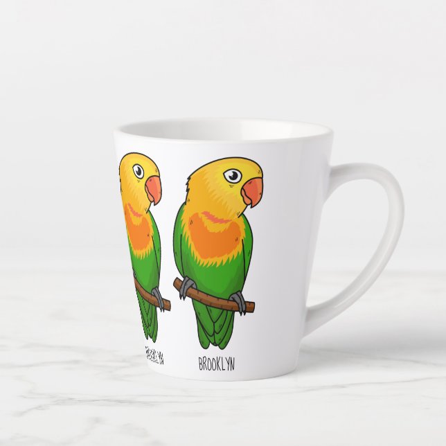 Cute lovebird cartoon parrot latte mug (Right)