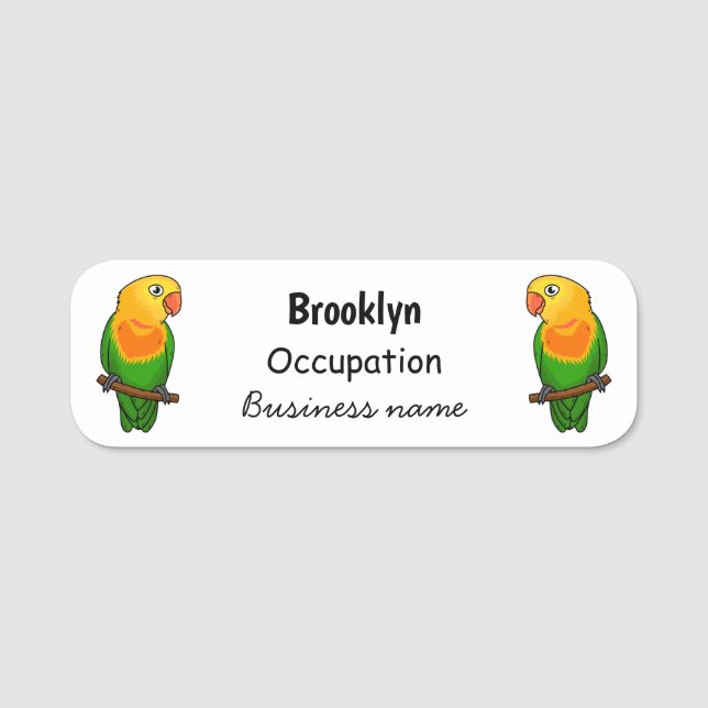 Cute lovebird cartoon parrot name tag (Front)